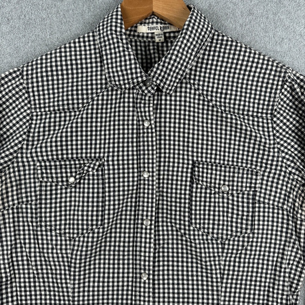 Daniel Rainn Shirt Womens Medium Black Gingham Pearl Snap Button-Down Western